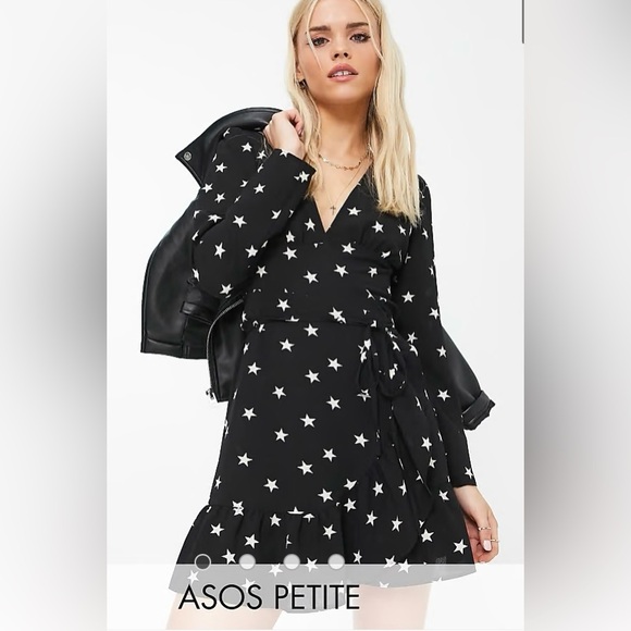 ASOS Petite Dresses & Skirts - ASOS DESIGN Petite wrap front mini dress in star print